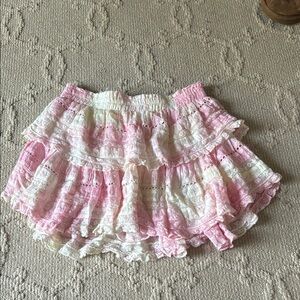 LoveShackFancy Pink and Cream Ruffled Skirt